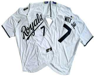 Mens Kansas City Royals #7 Bobby Witt Jr Number White Black Name Limited Stitched Jersey->kansas city royals->MLB Jersey